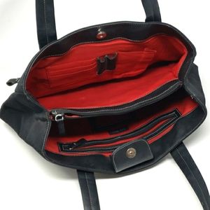 Classic Black Shoulder Tote with Red Interior